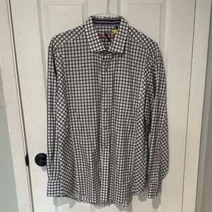 Robert Graham custom Black and White Grid Shirt EUC- 2XL